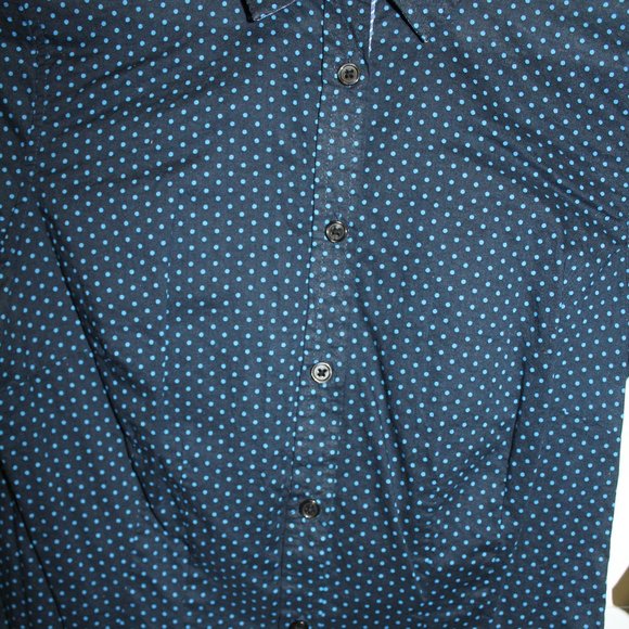 Van Heusen Fitted Navy Blue Polka Dot Blouse Sz S - Picture 3 of 5